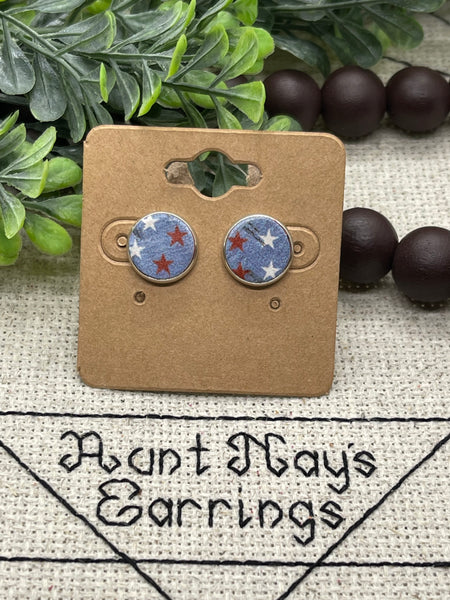 July 4th Red White and Blue Print Stud Earrings