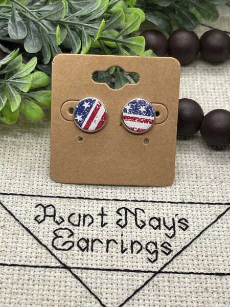 July 4th Red White and Blue Print Stud Earrings