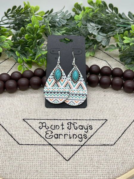 Turquoise Triangle Print Cork on Leather Earrings