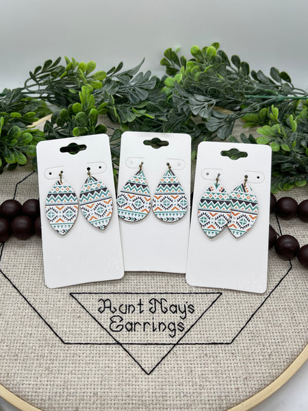 Turquoise Triangle Print Cork on Leather Earrings
