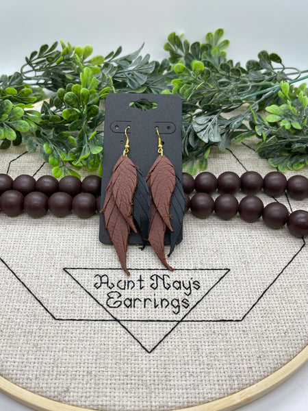 Triple Layer Long Fringed Feather Leather Earrings
