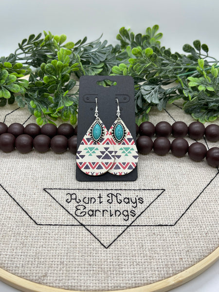 Red Triangle Print Cork on Leather Earrings