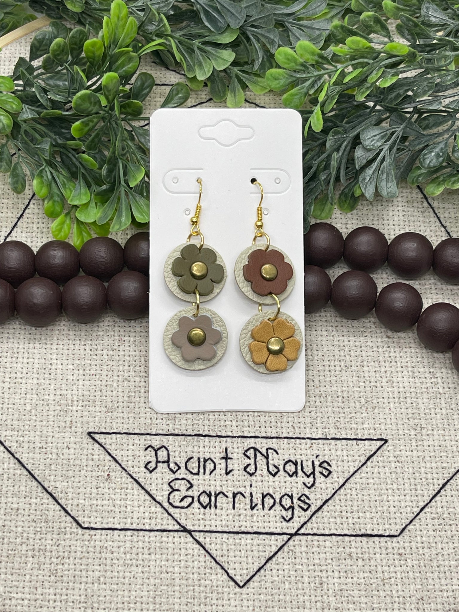 Mismatched Flower Dangle Leather Earrings