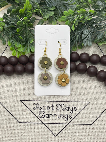 Mismatched Flower Dangle Leather Earrings