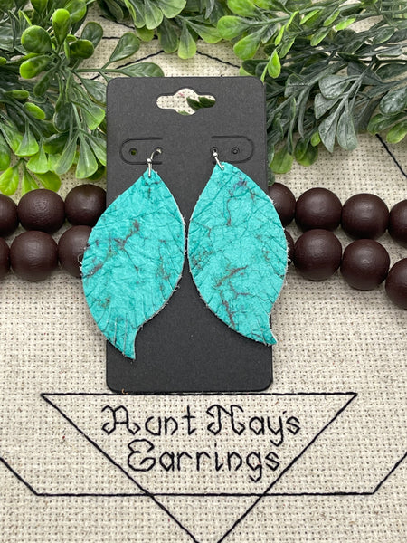 Turquoise Lookalike Leather Fringed Feather Earrings