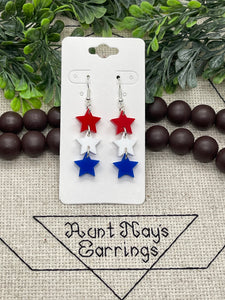 Red White and Blue Star Shaped Stacked Acrylic Earrings
