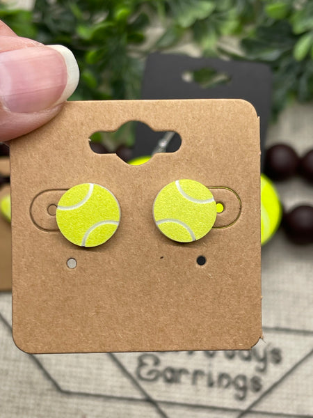 Tennis Ball Leather and Acrylic Earrings