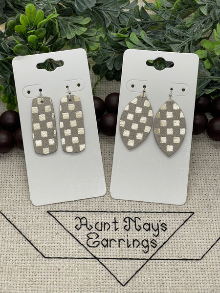 Light Taupe Suede with Platinum Metallic Squares Earrings