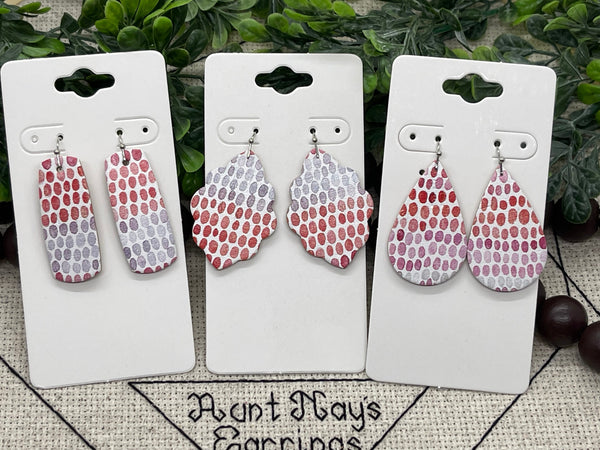 Red Pink and Lavender Ombre Dot Stripes Cork on Leather Earrings