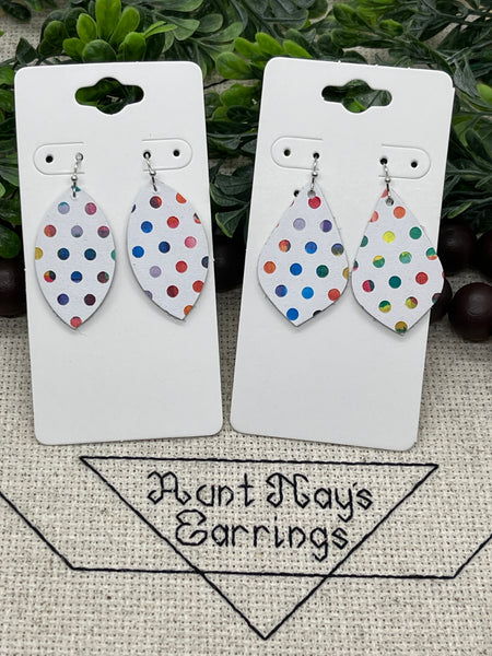 Rainbow Dot Print Leather Earrings