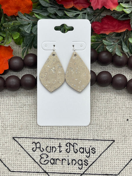 Creamy Cork with Silver Flakes on Leather Earrings