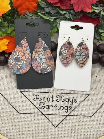 Fall Cow Floral Print Cork on Leather Earrings