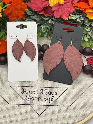 Pearlized Burgundy Maroon Cranberry Leather Fringed Feather Earrings