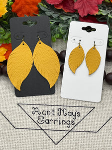 Golden Mustard Yellow Leather Fringed Feather Earrings