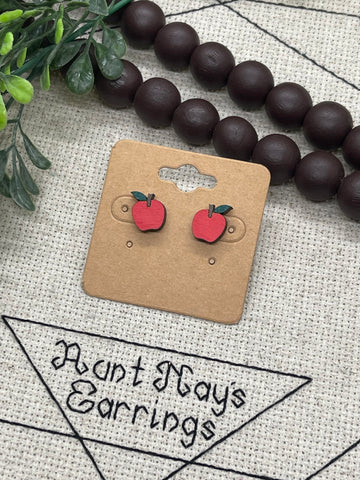 Wood Painted Apple Stud Earrings