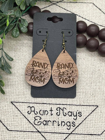 Wood Engraved Band Mom Earrings