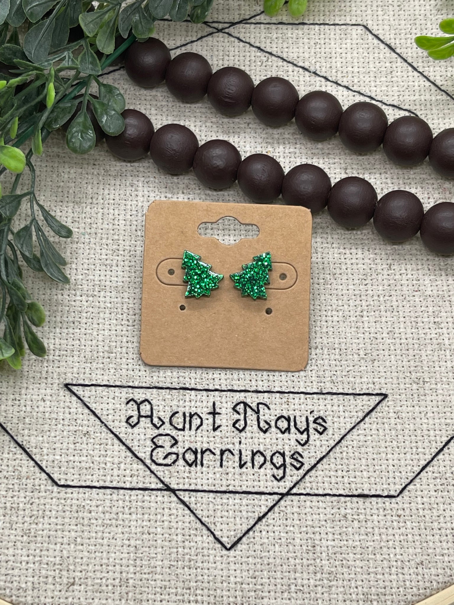 Green Glitter Acrylic Christmas Tree Shaped Stud Earrings