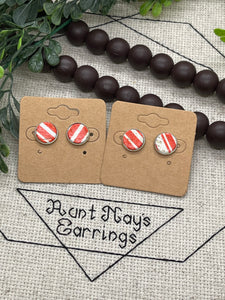 Red Candy Cane Striped Print Cork on Leather Stud Earrings