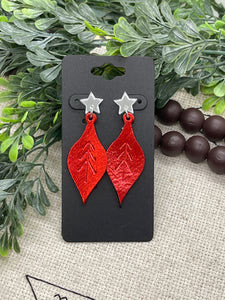 Old Fashioned Christmas Ornament Shaped Embossed Metallic Leather Earrings
