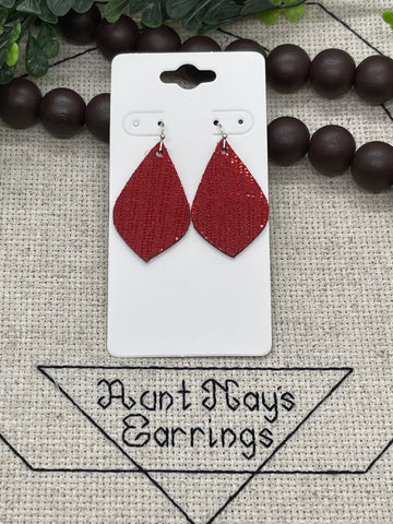 Red Suede with a Red Metallic Rain Stripe Leather Earrings