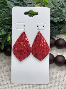 Red Suede with a Red Metallic Rain Stripe Leather Earrings