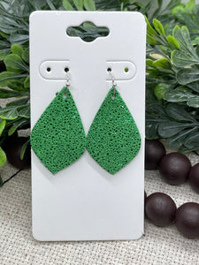 Green Suede with a Green Metallic Dots Print Leather Earrings