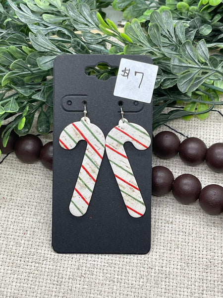 Candy Cane Shaped Cork on Leather Earrings