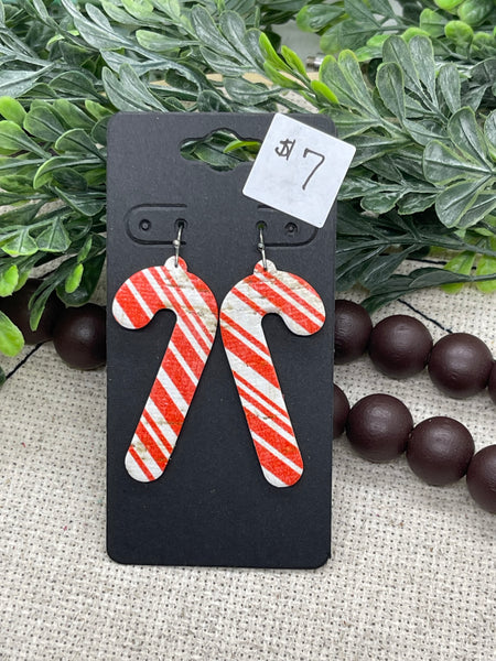 Candy Cane Shaped Cork on Leather Earrings
