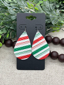 Red and Green Candy Cane Striped Leather Earrings
