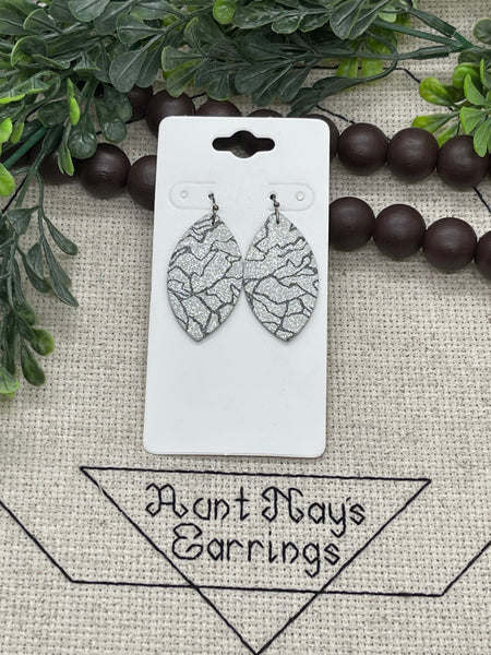Silver and Charcoal Gray Marble Leather Earrings