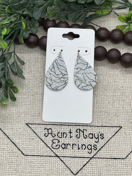 Silver and Charcoal Gray Marble Leather Earrings