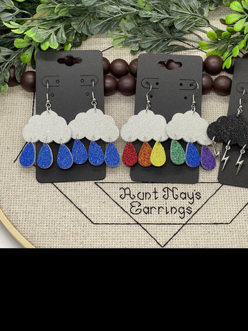Cloud Rain Rainbow or Storm Cork on Leather Earrings