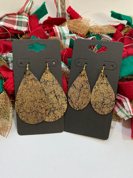 Sparkly Gold Metallic on Black Leather Earrings