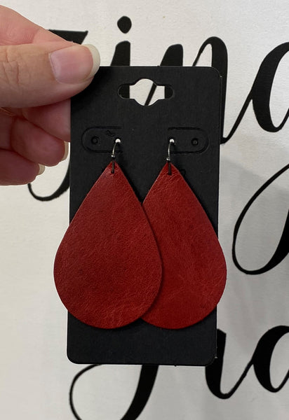 Gorgeous Rose Red Leather Earrings