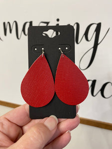 Pretty Red Saffiano Textured Leather Earrings