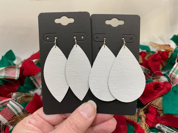 White Saffiano Textured Leather Earrings