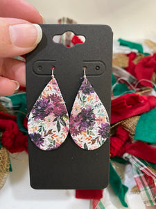 Gorgeous Plum and Purple Flower Printed Leather Earrings