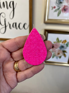 Hot Neon Pink Fine Glitter Leather Earrings