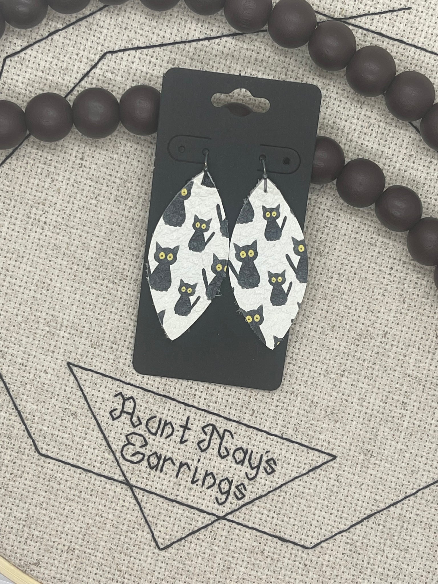 Black Cat Print Leather Earrings