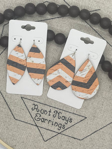 Orange Black and White Stripe Print Leather Earrings
