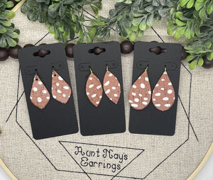 Rusty Orange Cork with a White Dob Print on Leather Earrings