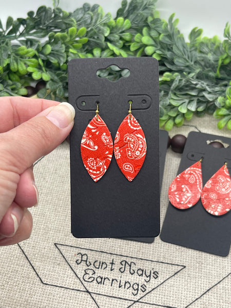 Red and White Bandana Print Cork on Leather Earrings