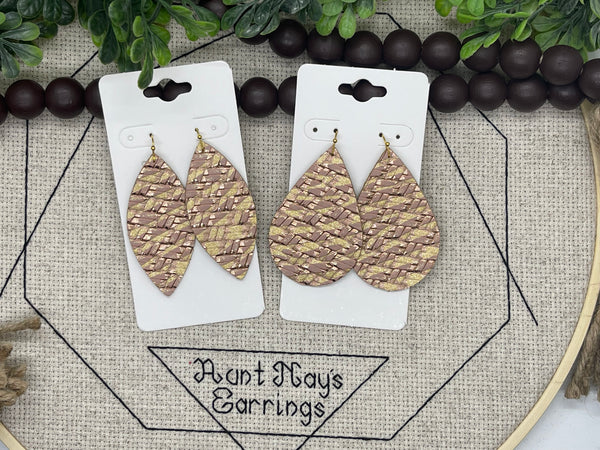 Gold and Rose Gold Metallic Basketweave Textured Leather Earrings