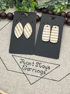 White Cork with Tan Stripes on Leather Earrings