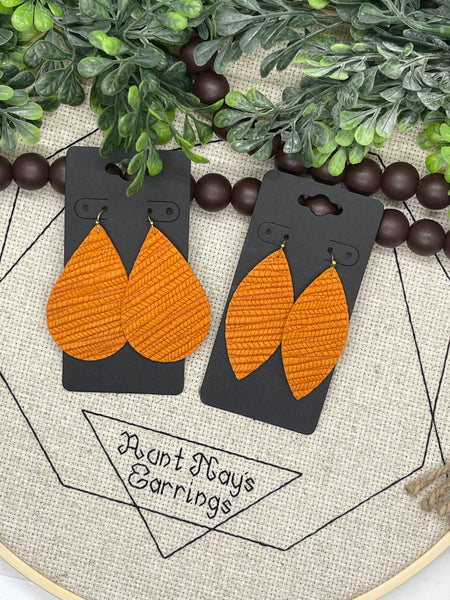 Pumpkin Orange Palm Leaf Leather Earrings