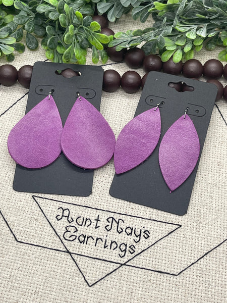 Violet Purple Leather Earrings