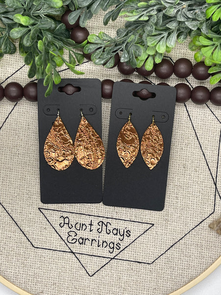 Metallic Copper Embossed Leather Earrings