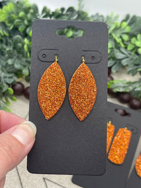 Burnt Orange Fine Glitter Cork on Leather Earrings