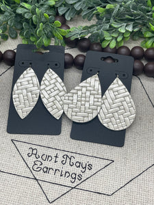 Platinum Metallic Basketweave Leather Earrings