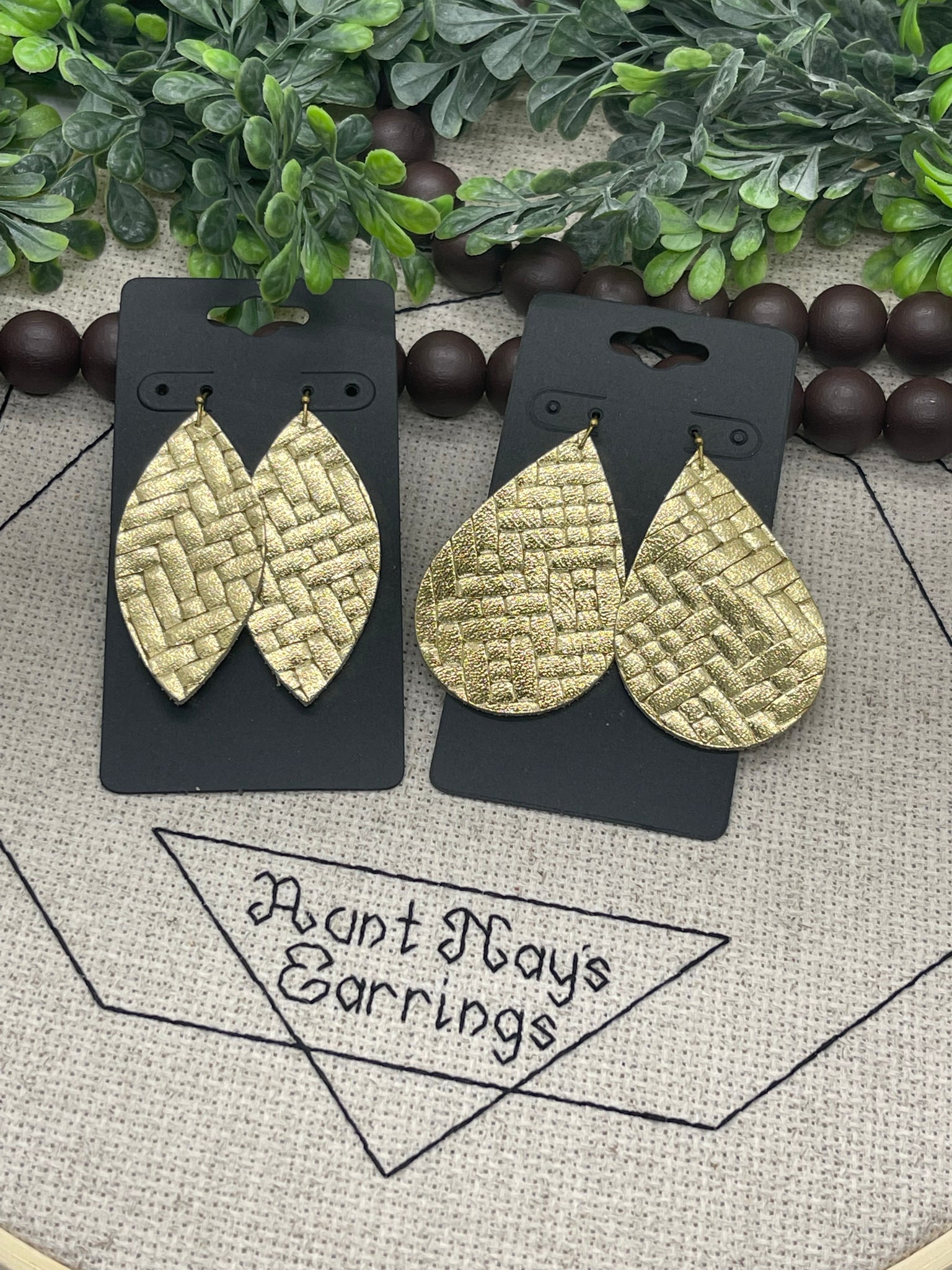 Gold Metallic Basketweave Leather Earrings